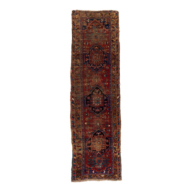 Antique Circa 1890 Red Hand Knotted Oriental Runner 3ft 3in X 11ft For Sale