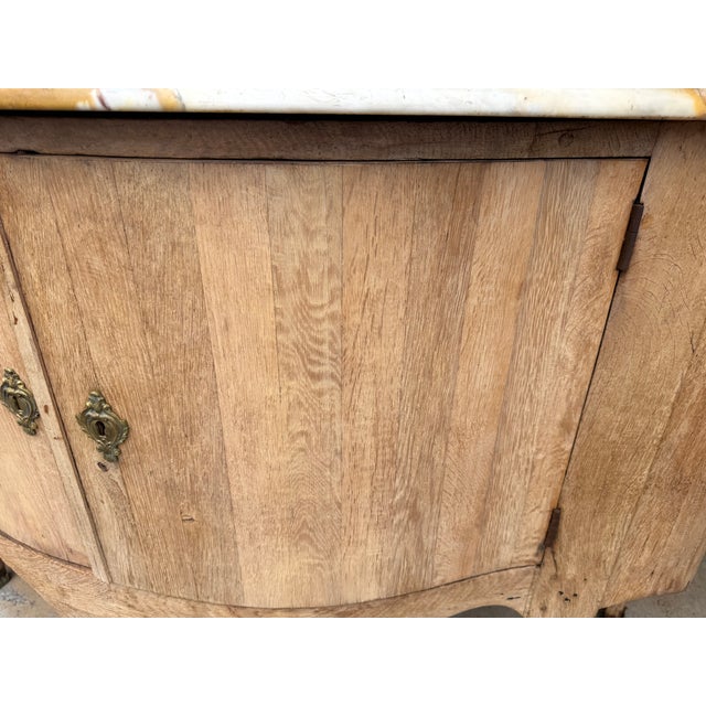 19th-C. French Louis XV Cerused Oak Marble Top Demilune Buffet / Cabinet / Chest / Sideboard - Swedish Styling For Sale In Atlanta - Image 6 of 7