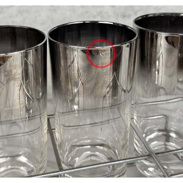 1980s Mid-Century Chrome Silver Fade Tall Liquor Glass & Coaster Bar Serving Set - 13 pcs For Sale - Image 11 of 13