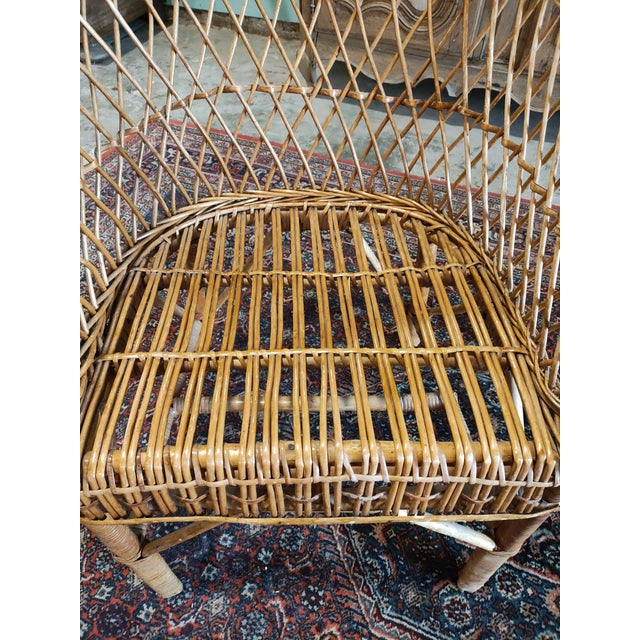 1960s Mid-Century Rattan Barrel Back Lounge Chairs & Wicker Coffee Table – Set of 5 For Sale - Image 11 of 13