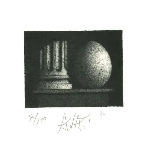 Column and Egg - Original Etching on Paper by Mario Avati - 1960s 1960s For Sale - Image 3 of 3