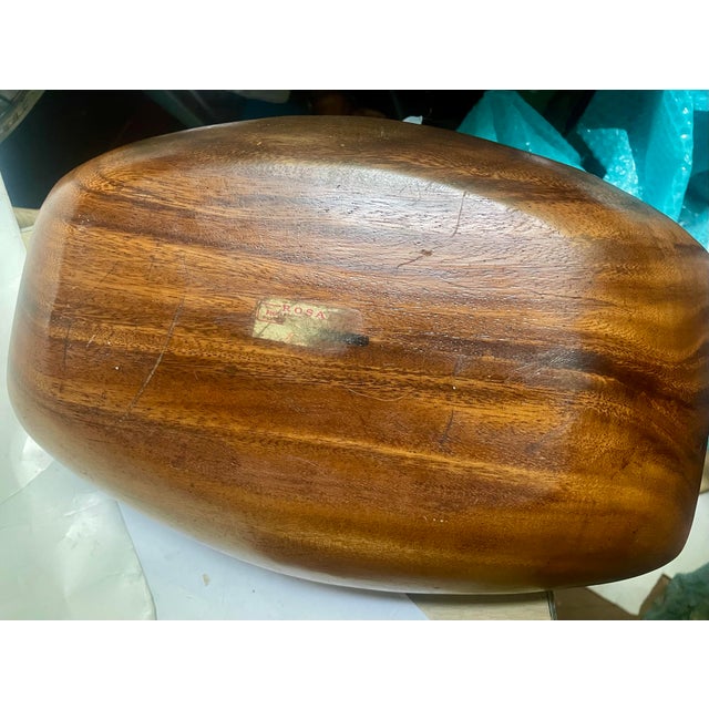 Mid 20th Century Monkeypod Wood Large Salad Set 6 Individual Bowls Lg Serving Bowl For Sale - Image 9 of 10