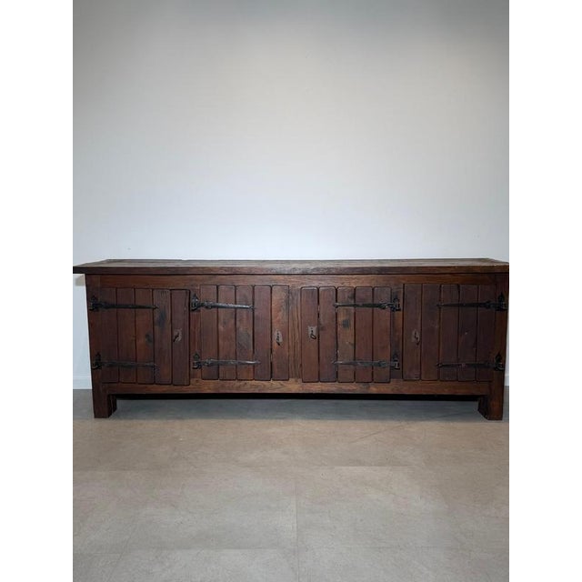 Large Brutalist Wood Sideboard with Hand-Forged Iron Hardware For Sale - Image 4 of 6