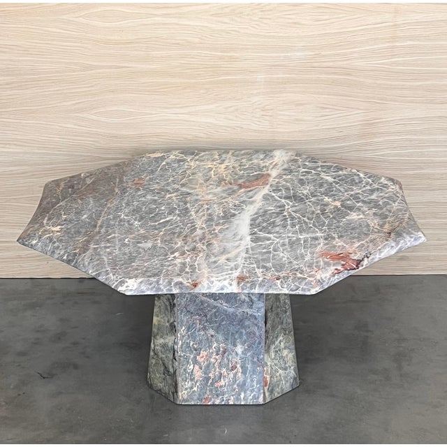 Mid-Century Modern 1970s Substantial White, Grey, Black, Pink Marble Coffee Table, Sculptural Base For Sale - Image 3 of 9