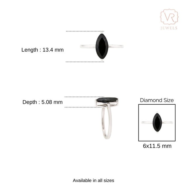 1.96ct Marquise Cut Black Diamond Solitaire Ring Size 9 in 14k White Gold For Sale - Image 11 of 15