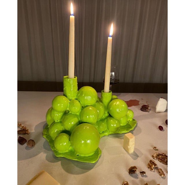 “bubbles candelabra 02 green”, a two candle holder candelabra made of bubble shapes with different plastic textures by...