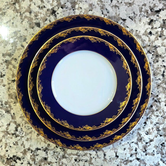 Rosenthal Vintage Rosenthal Cobalt Blue & Gold Porcelain Tea / Dinner Set - 6 Place Settings, Teapot, Lidded Sugar Bowl For Sale - Image 4 of 9