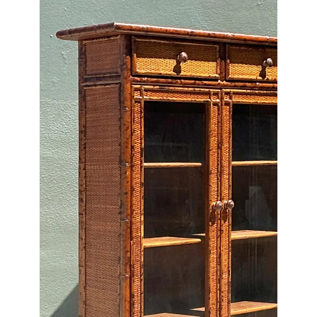 Wood Vintage Tortoise Bamboo and Glass Cabinet For Sale - Image 7 of 12
