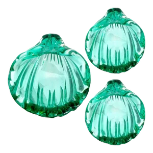 Murano Seguso Vetri d'Arte Sommerso Green Italian Art Glass Vintage Sculptural Seashell Dish, Salts Set