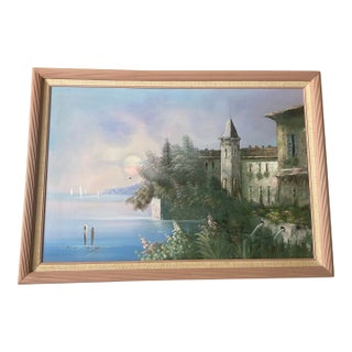 1980s Jane Mabry Original Large Oil Painting "Sail Boat Palace" For Sale