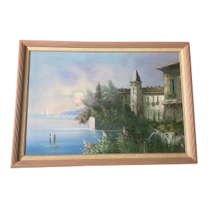 1980s Jane Mabry Original Large Oil Painting "Sail Boat Palace"