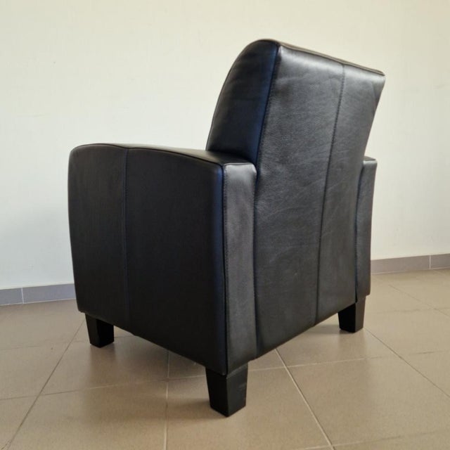 Art Deco Black Leather Armchairs, Set of 2 For Sale - Image 6 of 7