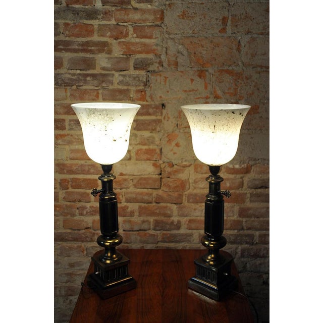 Mid-Century Table Lamps in Brass and Marble Glass, France, 1950s, Set of 2 For Sale - Image 9 of 11