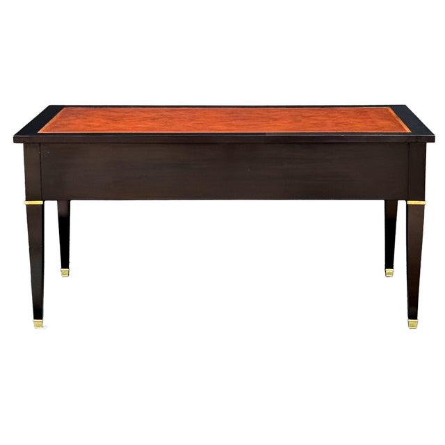 Large French Louis XVI Ebonized Writing Table or Desk With Embossed Leather Top For Sale - Image 9 of 15
