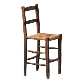 French Folk Art Wood and Rush Chair, 1900s For Sale