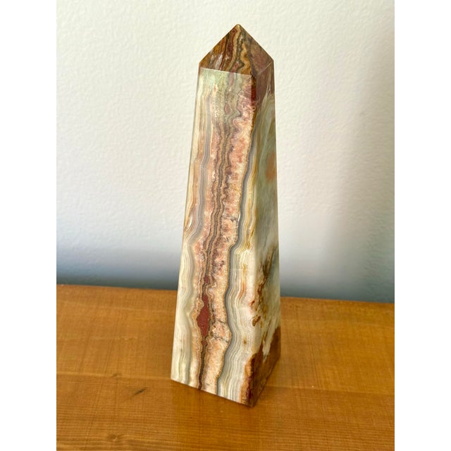 Green Late 20th Century Neoclassical Solid Onyx Marble Green and Brown Obelisk For Sale - Image 8 of 8