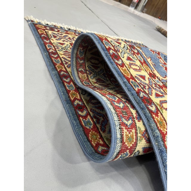Blue and Cream Floral Wool Runner Rug With Natural Dyes, 2'6" X 6'3" For Sale - Image 11 of 13