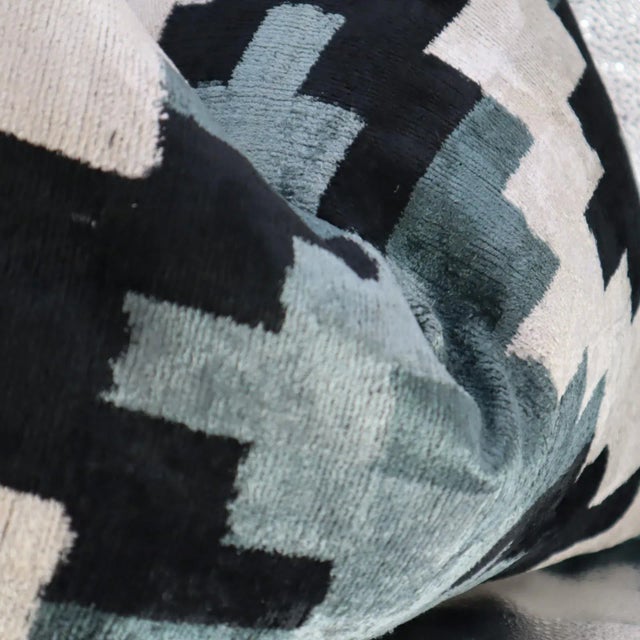 Textile Contemporary Black Gray Velvet Throw Pillow & Down Insert For Sale - Image 7 of 11