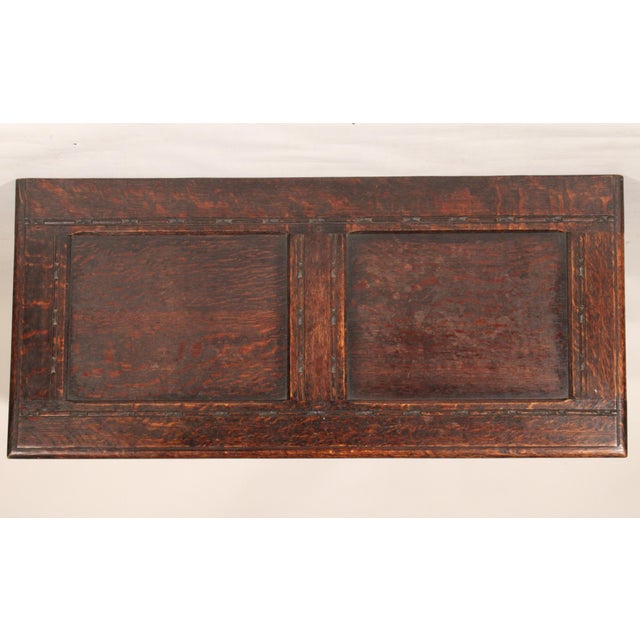 19th Century Antique Tudor Style Carved Oak Trunk For Sale - Image 5 of 12