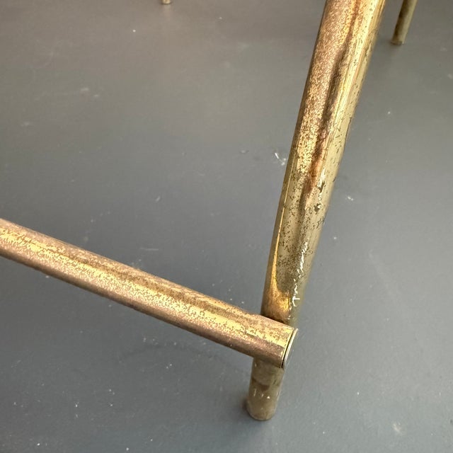 Metal Hollywood Regency Brass Toned Tufted Vinly Curule Vanity Stool For Sale - Image 7 of 7