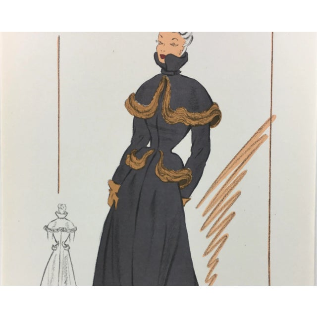 1940s French Fashion Sketch of Pelerine Sable Trim Coat For Sale - Image 4 of 5