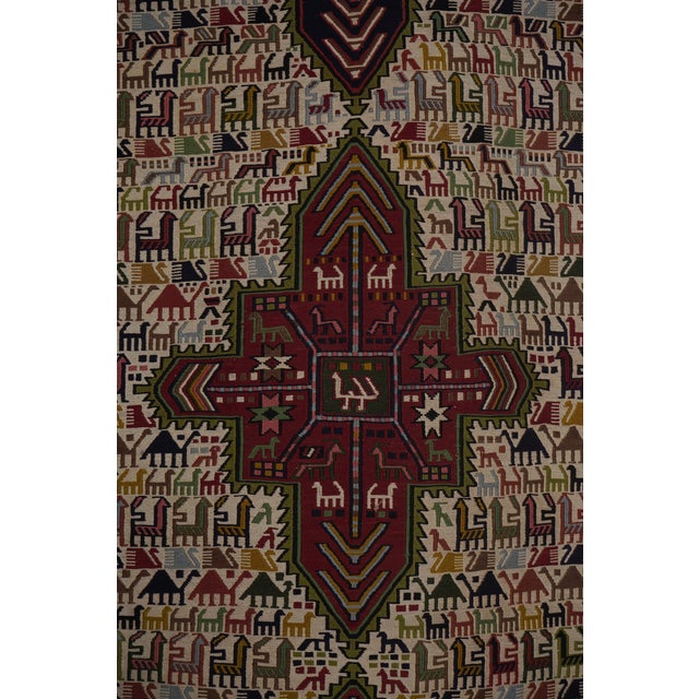 Beige Vintage Animal Pattern Soumac Kilim Runner 3'4'' X 9'4'' For Sale - Image 8 of 11