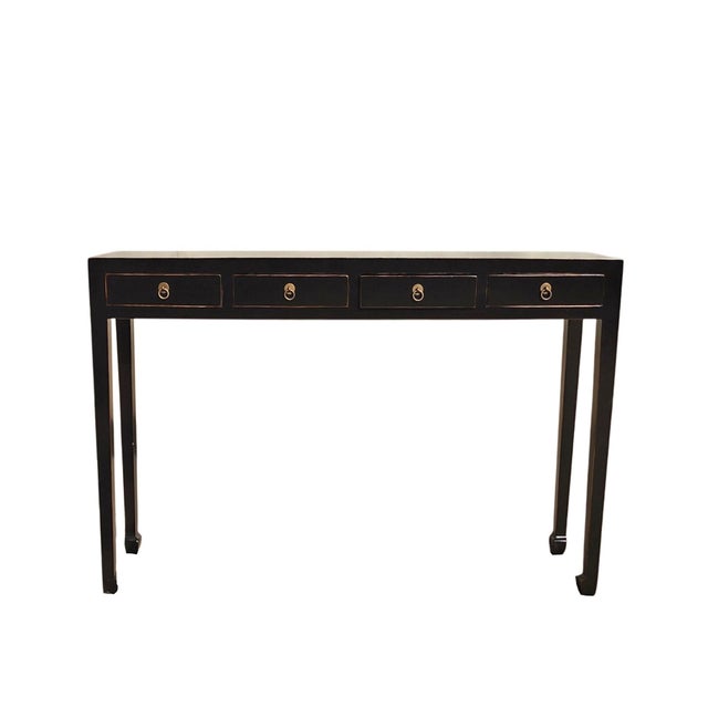 48" Long 4 Drawer Black Ming Console Table For Sale - Image 4 of 5