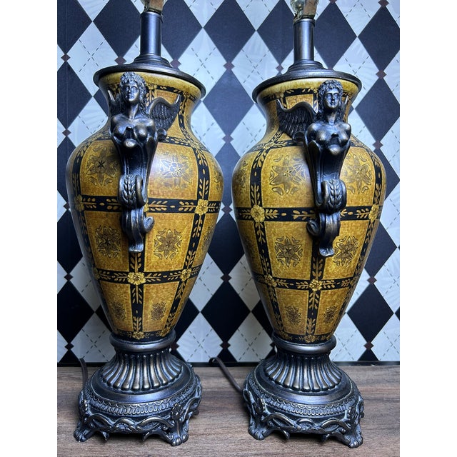 Vintage Neoclassical-Style Figural Urn Table Lamps With Winged Figures - Pair For Sale - Image 11 of 18