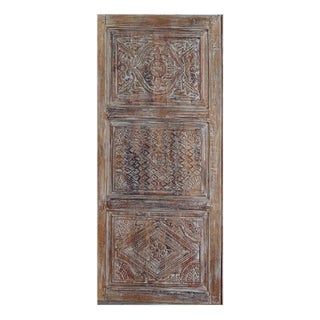 Vintage Boho Hand-Carved Wood Sliding Barn Door | Decorative Architectural Statement Door 80x36 For Sale