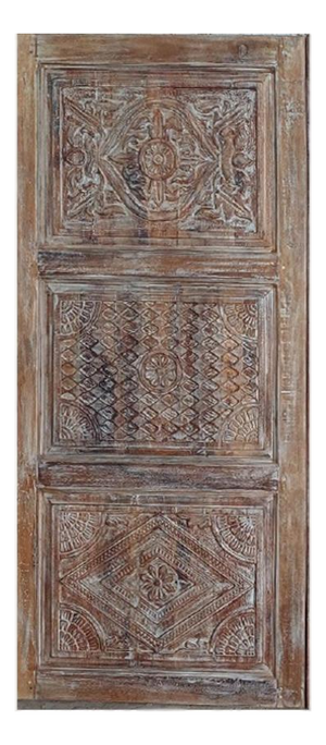 Vintage Boho Hand-Carved Wood Sliding Barn Door | Decorative Architectural Statement Door 80x36
