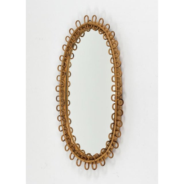 Mid-Century Oval Rattan and Bamboo Wall Mirror in the style of Franco Albini, Italy, 1960s For Sale - Image 9 of 11