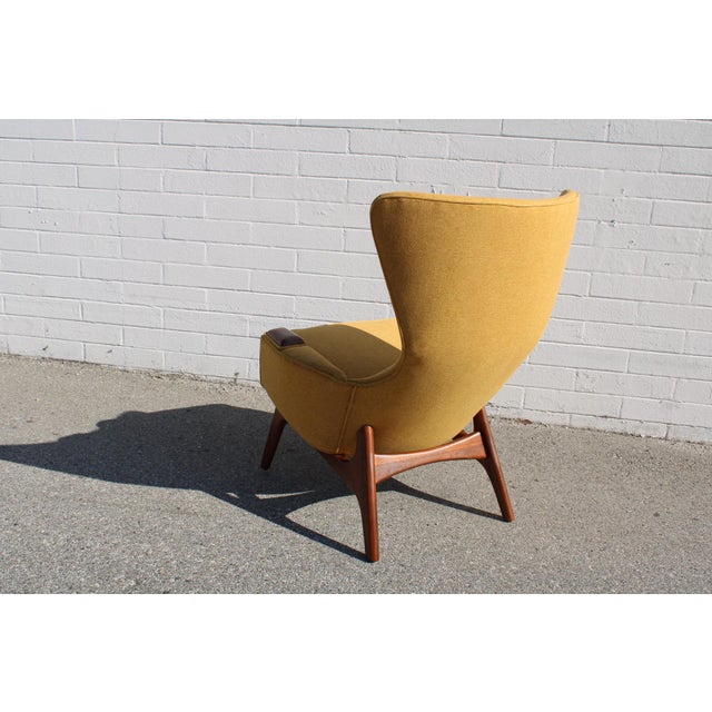 Gold Pair of Mid Century Walnut Wing High Back Chair Model 2231-C Attributed to Adrian Pearsall for Craft Associates For Sale - Image 8 of 11