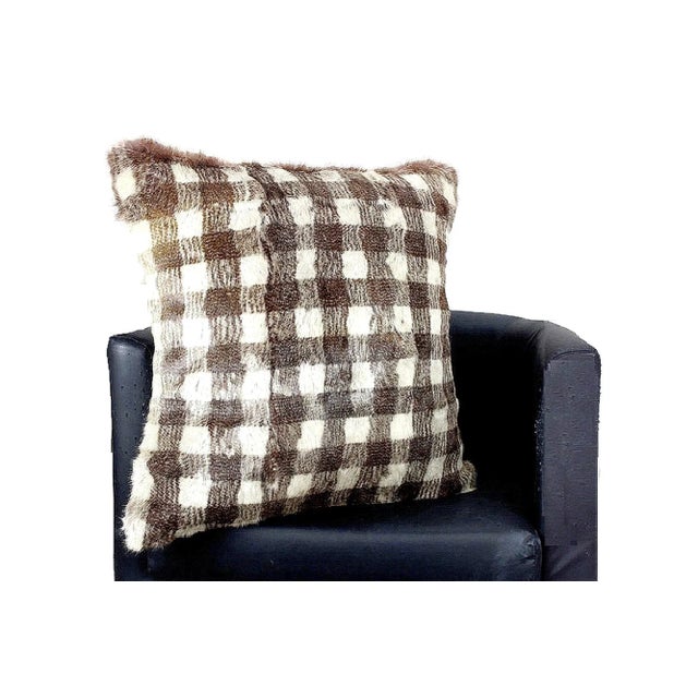 Dyed Check Buffalo Plaid Natural Fur Pillow For Sale - Image 9 of 12