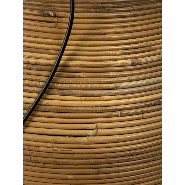 Wood Pencil Reed, Rattan, Bamboo and Brass Pendant Hanging Lamp, Italy, 1970s For Sale - Image 7 of 14