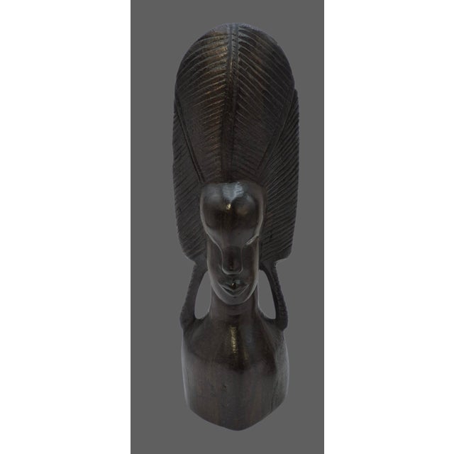Coffee Mid 20th Century Hand Carved Iron Wood African Sculpture Tribal Art Bust For Sale - Image 8 of 10