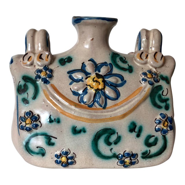 Vintage Italian Caltagirone Majolica Ceramic Floral Vase For Sale