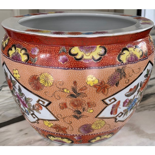 Vintage Moriage Gilt Chinese Fish Bowl Cache Pot For Sale - Image 12 of 14