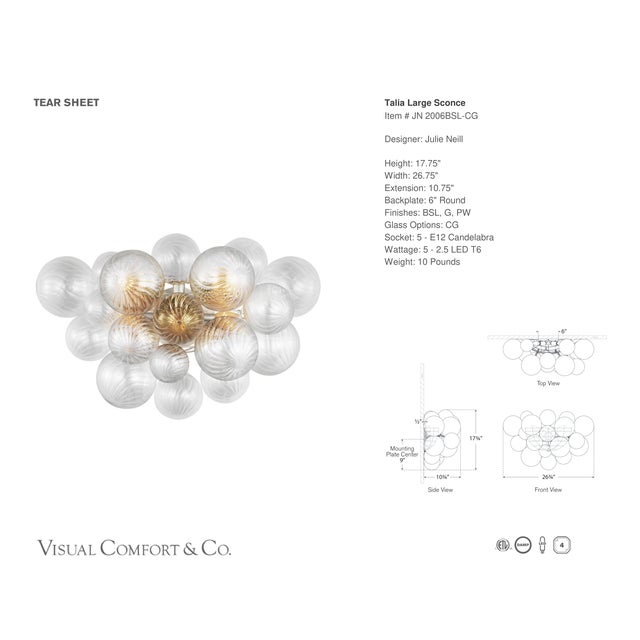 2020s Julie Neill for Visual Comfort Signature Talia Large Sconce in Burnished Silver Leaf with Clear Swirled Glass For Sale - Image 5 of 8