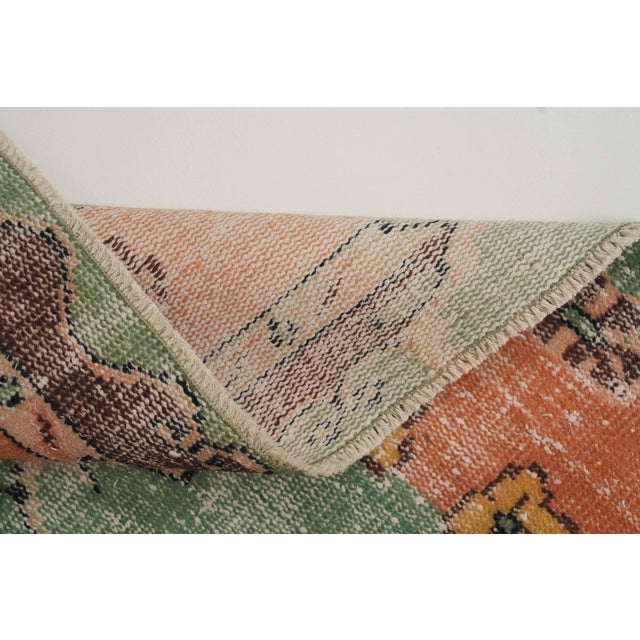 1970s Vintage Turkish Handmade Wool Cotton Green Area Rug For Sale - Image 10 of 12