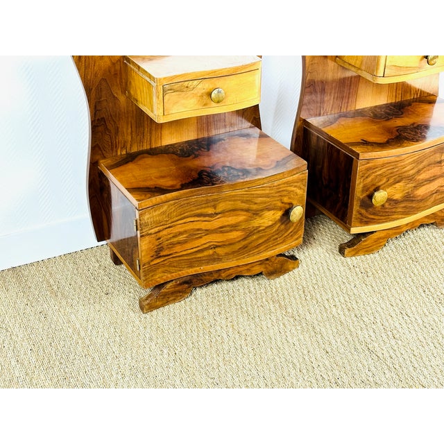 Art Deco Walnut Bedside Tables, 1940s, Set of 2 For Sale - Image 12 of 14