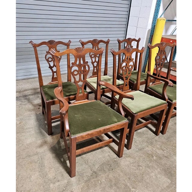 Eldred Wheeler Late 20th Century Set of 6 Eldred Wheeler Chippendale Style Cherry Dining Chairs Bench Made For Sale - Image 4 of 12