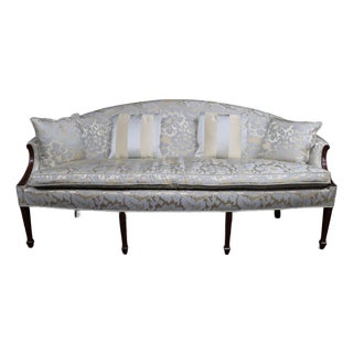 Kindel Hepplewhite Style Mahogany Upholstered Camelback Sofa For Sale