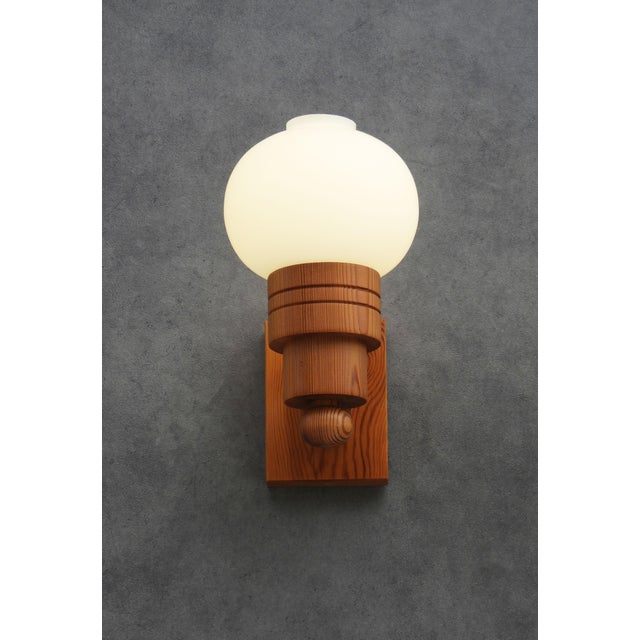 Brown Swedish Modern Pine and Opaline Glass Wall Sconces from Aneta, 1970s, Set of 2 For Sale - Image 8 of 10