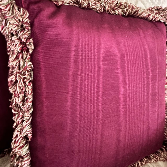Burgundy Vintage Burgundy Floral Needlepoint Pillows With Silk Backs, Pair For Sale - Image 8 of 10