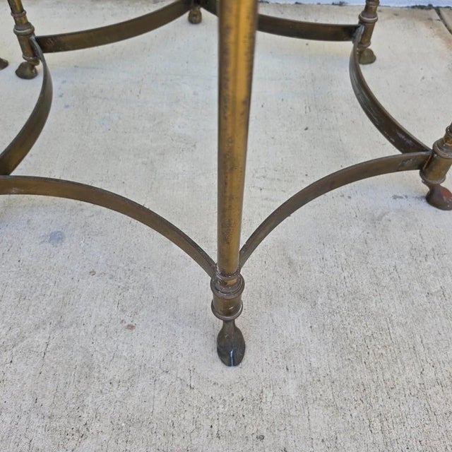 1970s Vintage Labarge Side Tables Brass Glass Hoof Footed Octagonal Pair For Sale - Image 5 of 12