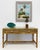 Palm Beach Regency Coastal Modern Split Rattan Console with 2 Drawers Offered for sale is a vintage Palm Beach Regency or...