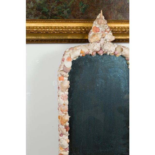 American 1930s Shell Mirror with Pyramidal Crest and Pastel Tones For Sale - Image 10 of 11