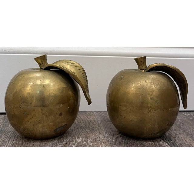 1950s Mid Century Solid Brass Apples- a Pair For Sale - Image 5 of 10