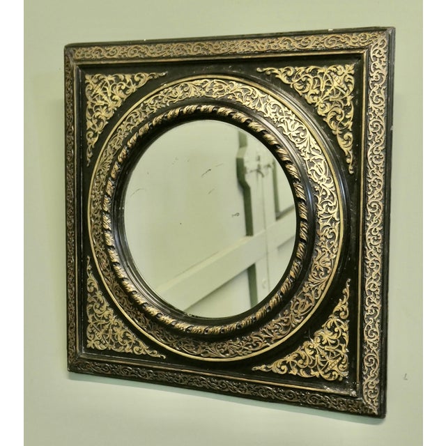 French Empire Gilt Brass and Black Lacquered Wall Mirror For Sale - Image 4 of 8