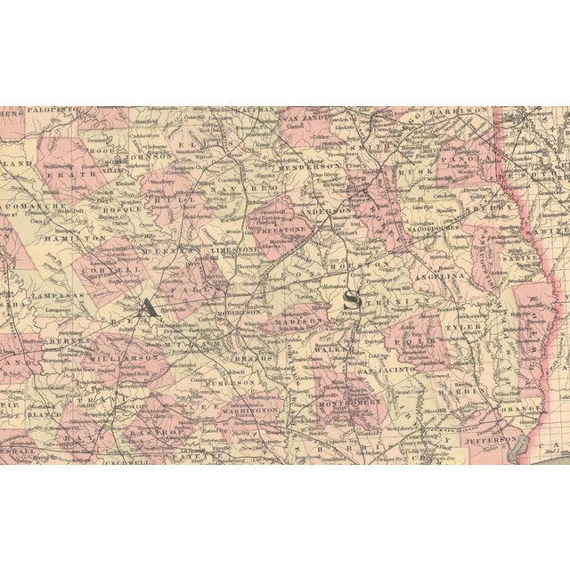 Late 19th Century Large Antique Map of Texas with Panhandle and Bay Inset Maps, 1873 For Sale - Image 5 of 11